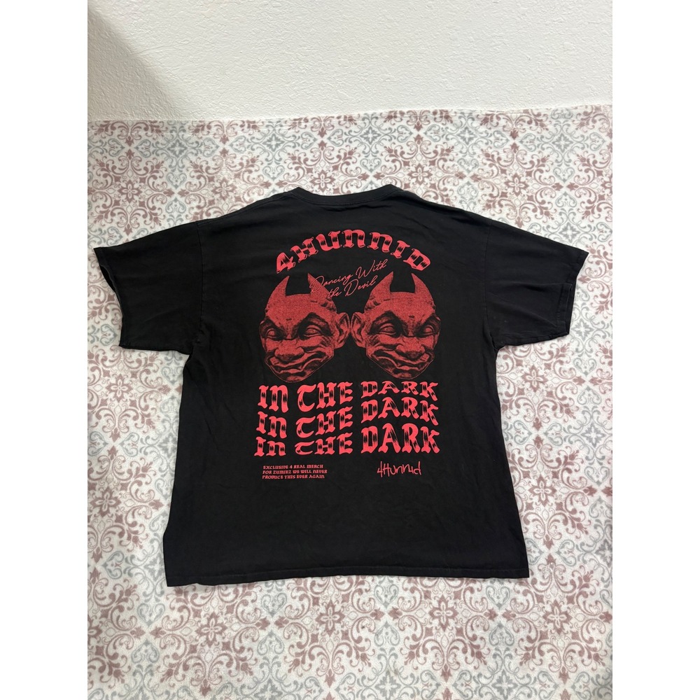 4Hunnid In The Dark Dancing With The Devil Graphic T-Shirt Black Red 2XL Large